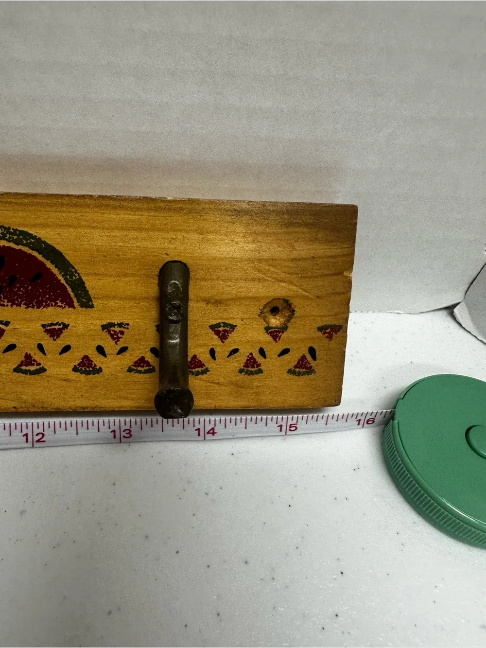 Vintage Hand Painted Watermelon Wood Wall Coat Rack 4 Cast Iron Hooks Rustic